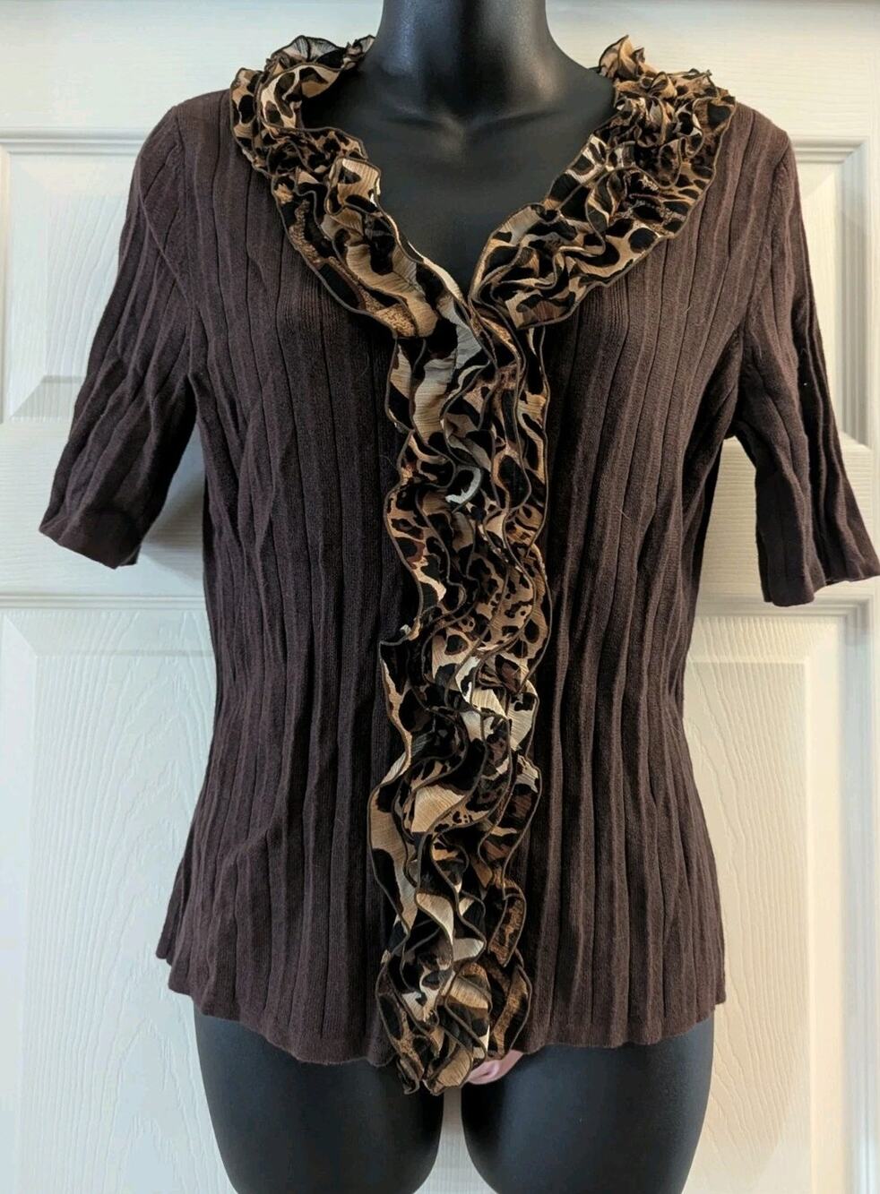 Peter Nygard Blouse With Leopard Print Ruffle Sz S